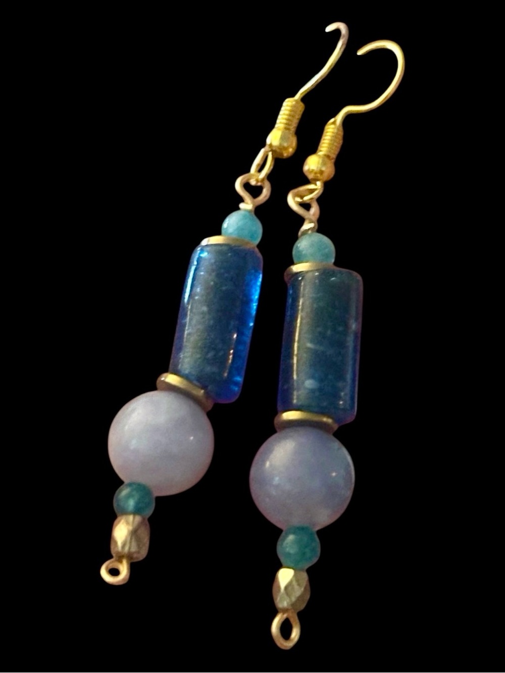Handmade Angelite and Blue Tourmaline Crystal Drop Earrings